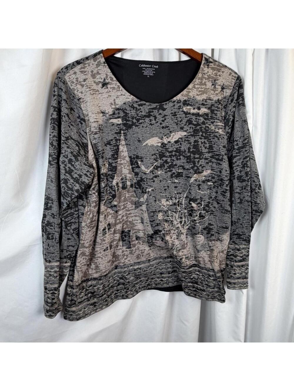 Coldwater Creek Women Top Brown Black Halloween Burnout Knit Abstract Lined XL